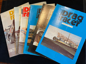 Six original vintage National Drag Racer magazines from 1975