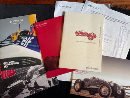 Five Bonhams motor automotive brochures and pamphlets advertising pending automotive auctions