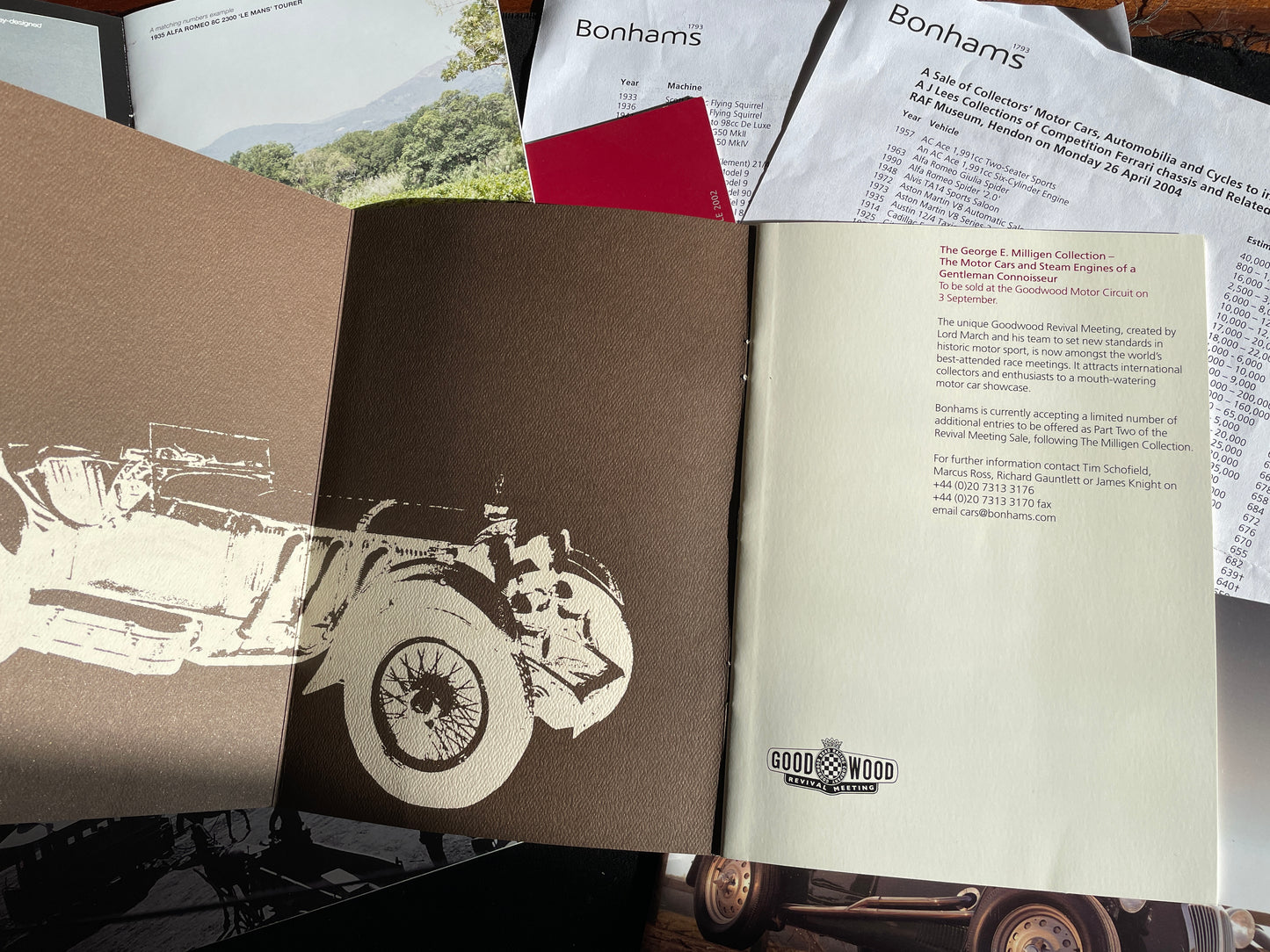 Five Bonhams motor automotive brochures and pamphlets advertising pending automotive auctions