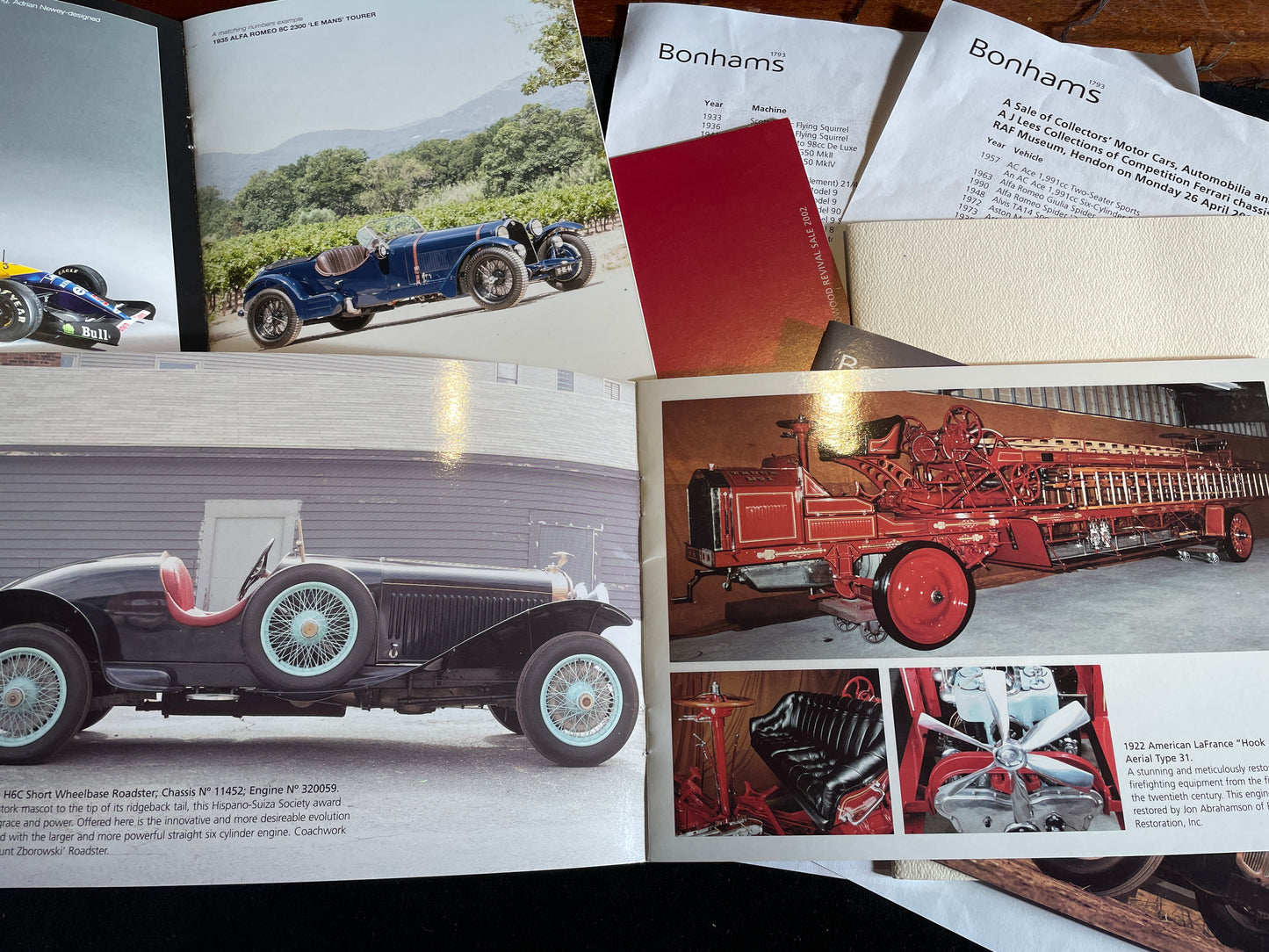 Five Bonhams motor automotive brochures and pamphlets advertising pending automotive auctions