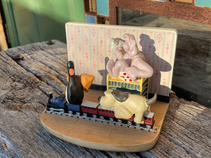 Original vintage Wallace and Gromit Ornament by C and T.M. depicting train chase scene