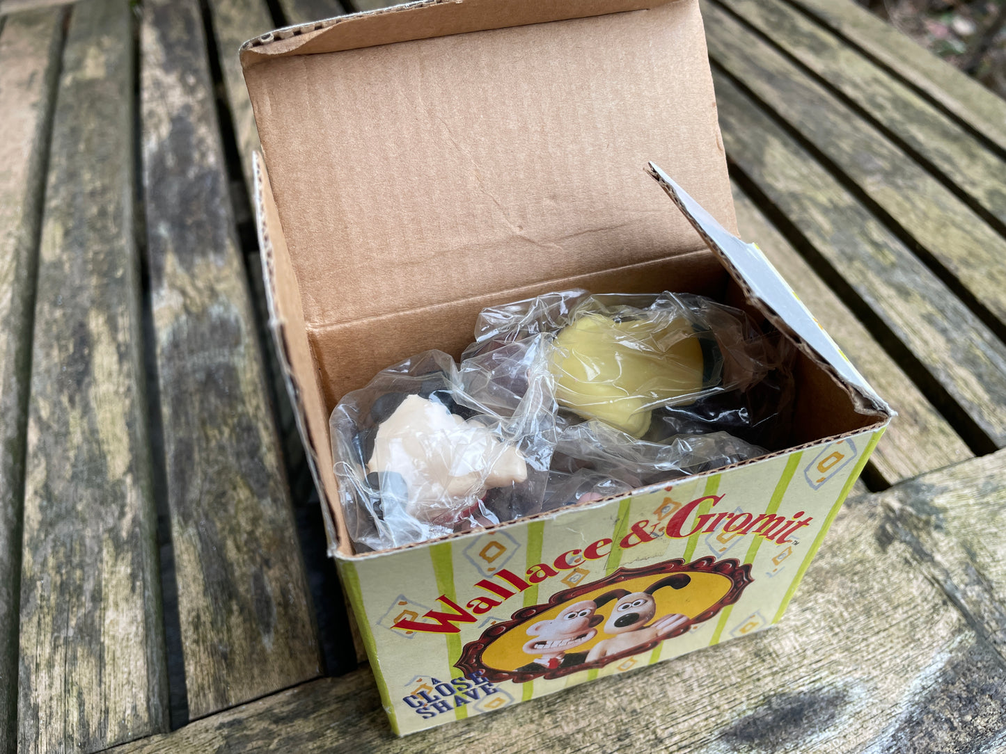 Original box of Wallace and Gromit character figures from A Close Shave c1995