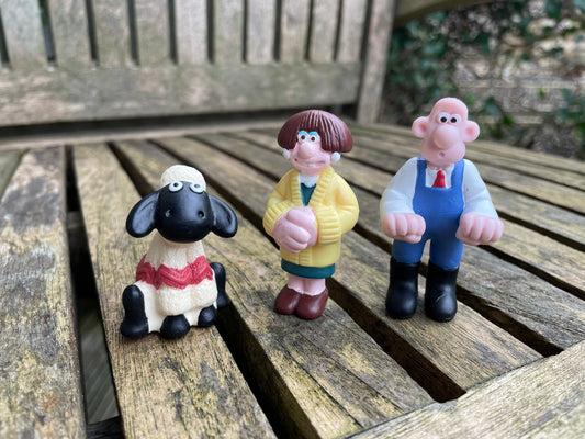 Wallace and Gromit figures - Wallace, Wendolene Ramsbottom, Shaun The Sheep