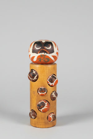Traditional Kokeshi wooden Doll Daruma folk art measuring 25cm tall
