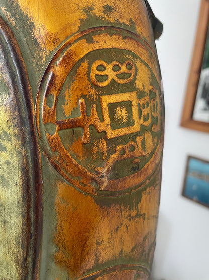 Large Chinese Style Decorative Vase – Faux Bronze Finish with Coin Motif Relief (60 cm)