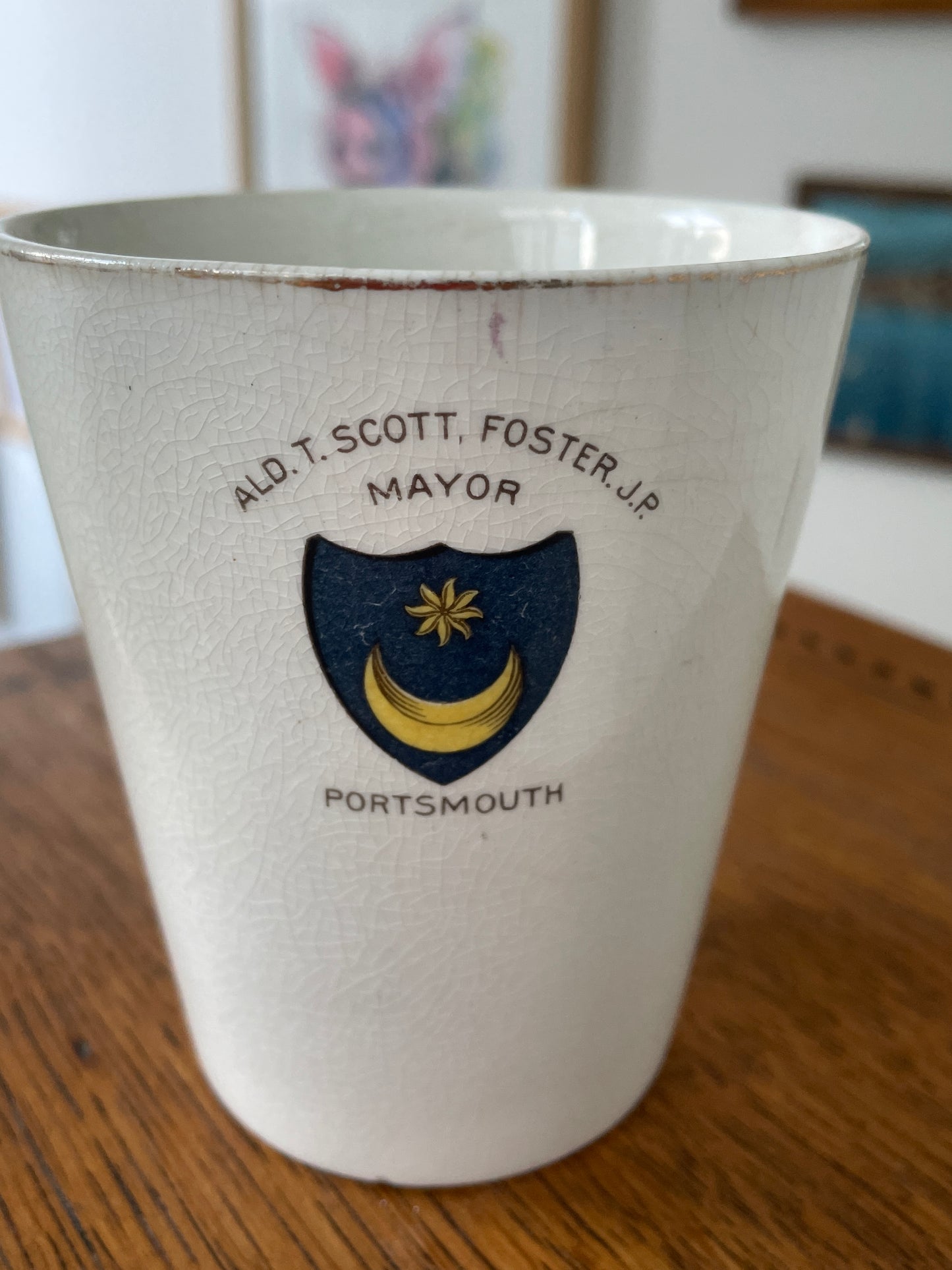 Rare 1911 King George V Coronation Beaker – A.E. Gray & Co Glebe Works Hanley Mayor of Portsmouth Presentation