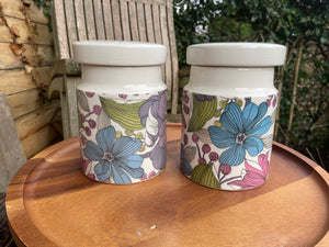 Vintage Mind Century Surrey Ceramics pottery storage jars Botanical pattern x2