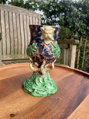Victorian French Majolica Palissy style goblet by Thomas Sergent 14cm tall - c1875