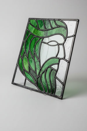 The Green man stained glass lead light 26x30cm