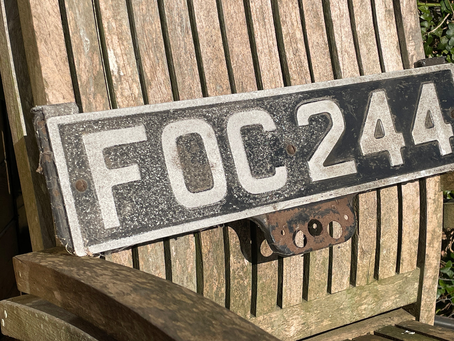 Vintage UK classic car registration plate, unique, novelty, marked PLATO Ltd, man cave must