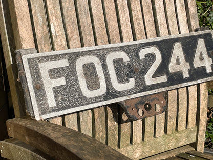 Vintage UK classic car registration plate, unique, novelty, marked PLATO Ltd, man cave must