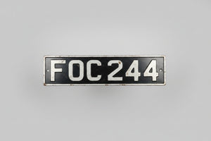 Vintage UK classic car registration plate, unique, novelty, marked PLATO Ltd, man cave must