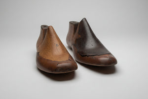 Antique Cobbler's wooden shoe last or form with original leather and metal sole