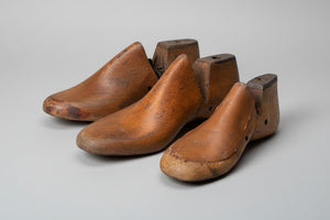 Antique Cobbler's wooden shoe lasts or formers with original leather patches