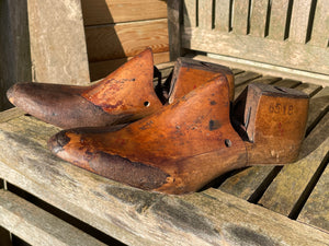 Antique Cobbler's wooden shoe last pair, marked and stamped