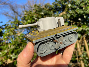 Clockwork vintage tin tanks Yoni wind up Skeet tank that shoots disks - Japanese 1970's