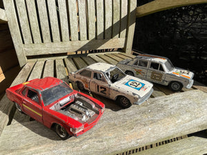 Three Spanish diecast model cars, two Seat 124's and a Mercedes 350 SL -18cm long