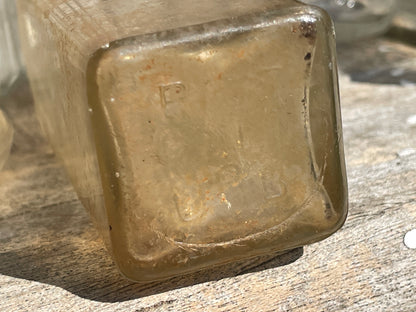 six antique and vintage clear glass bottles tallest  - Sloan's Liniment example 15cm