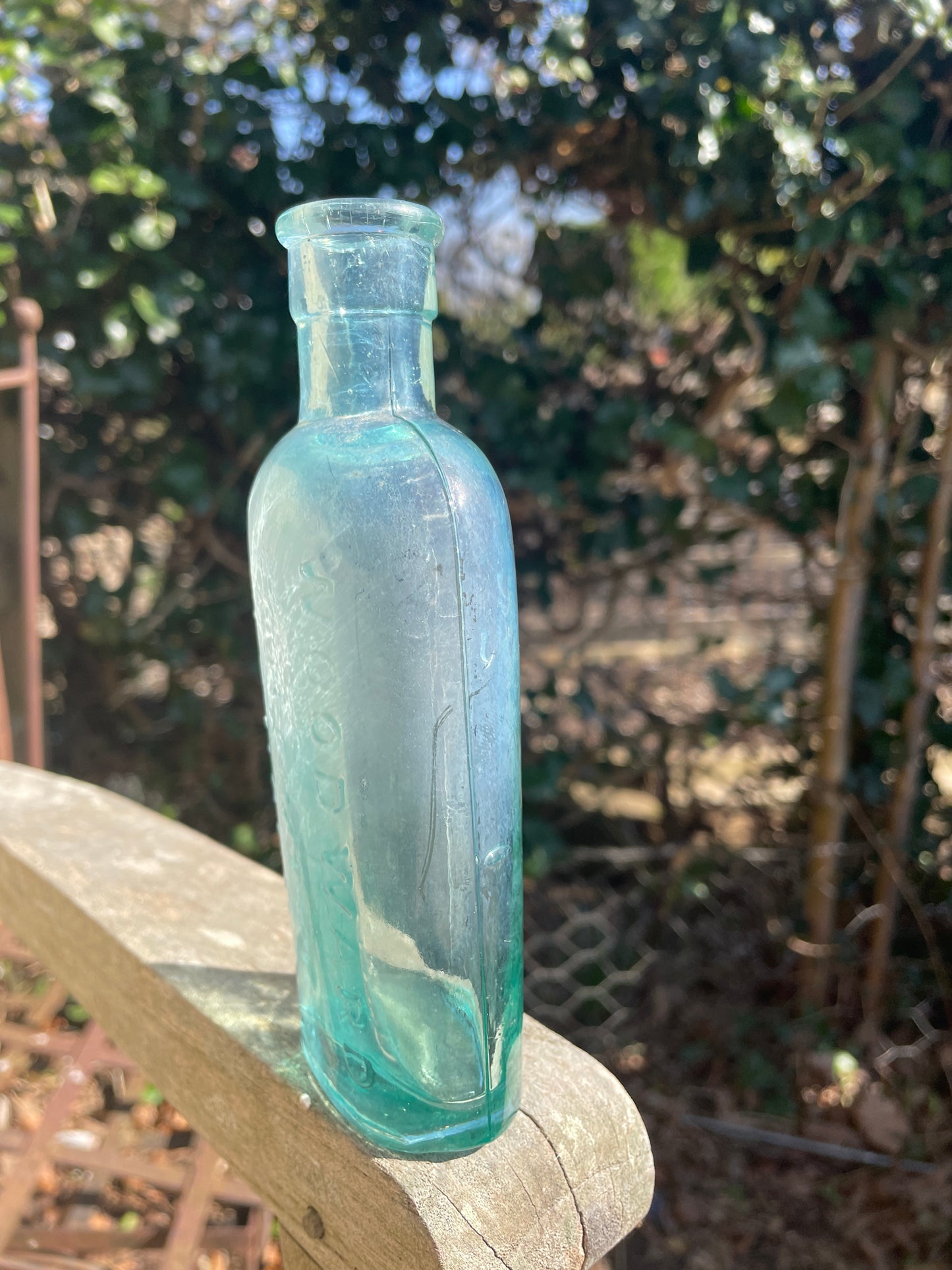 Antique Apothecary blue glass Woodward Chemist London bottle 15.5cm tall