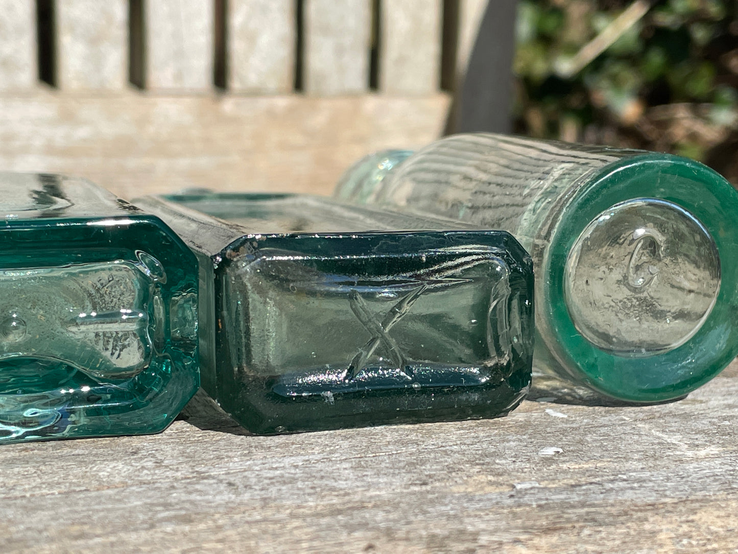 Five Antique and vintage small bottles incl. Masons Extract and Owbridge's Lung Tonic Hull examples