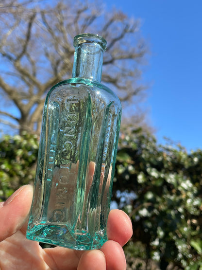 Five Antique and vintage small bottles incl. Masons Extract and Owbridge's Lung Tonic Hull examples