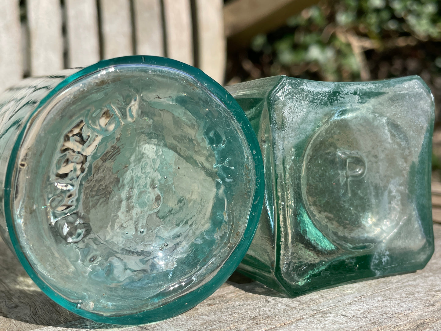 Three lovely antique and vintage glass jars and bottles tallest 15cm