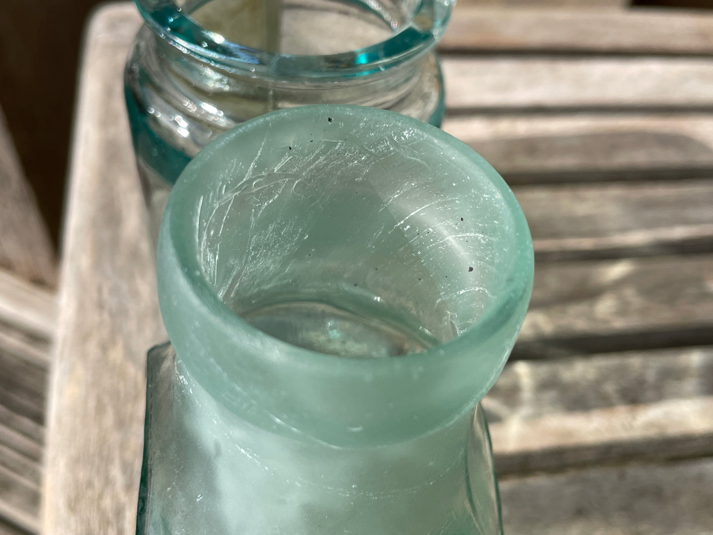 Three lovely antique and vintage glass jars and bottles tallest 15cm