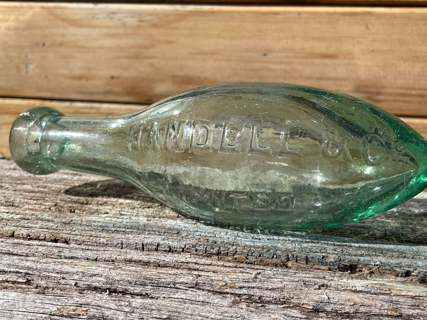 Victorian Torpedo Handell and Co. Limited Teddington glass bottle c1880