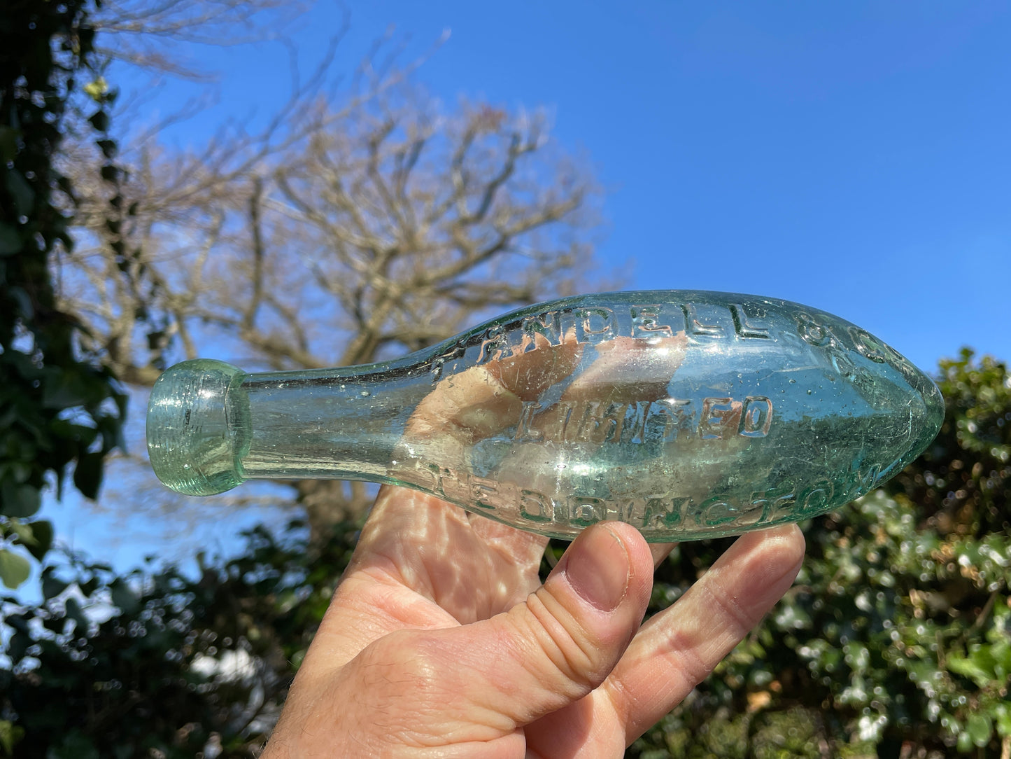 Victorian Torpedo Handell and Co. Limited Teddington glass bottle c1880