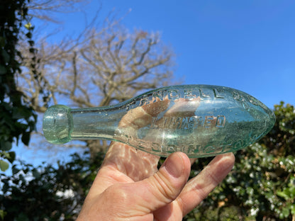Victorian Torpedo Handell and Co. Limited Teddington glass bottle c1880