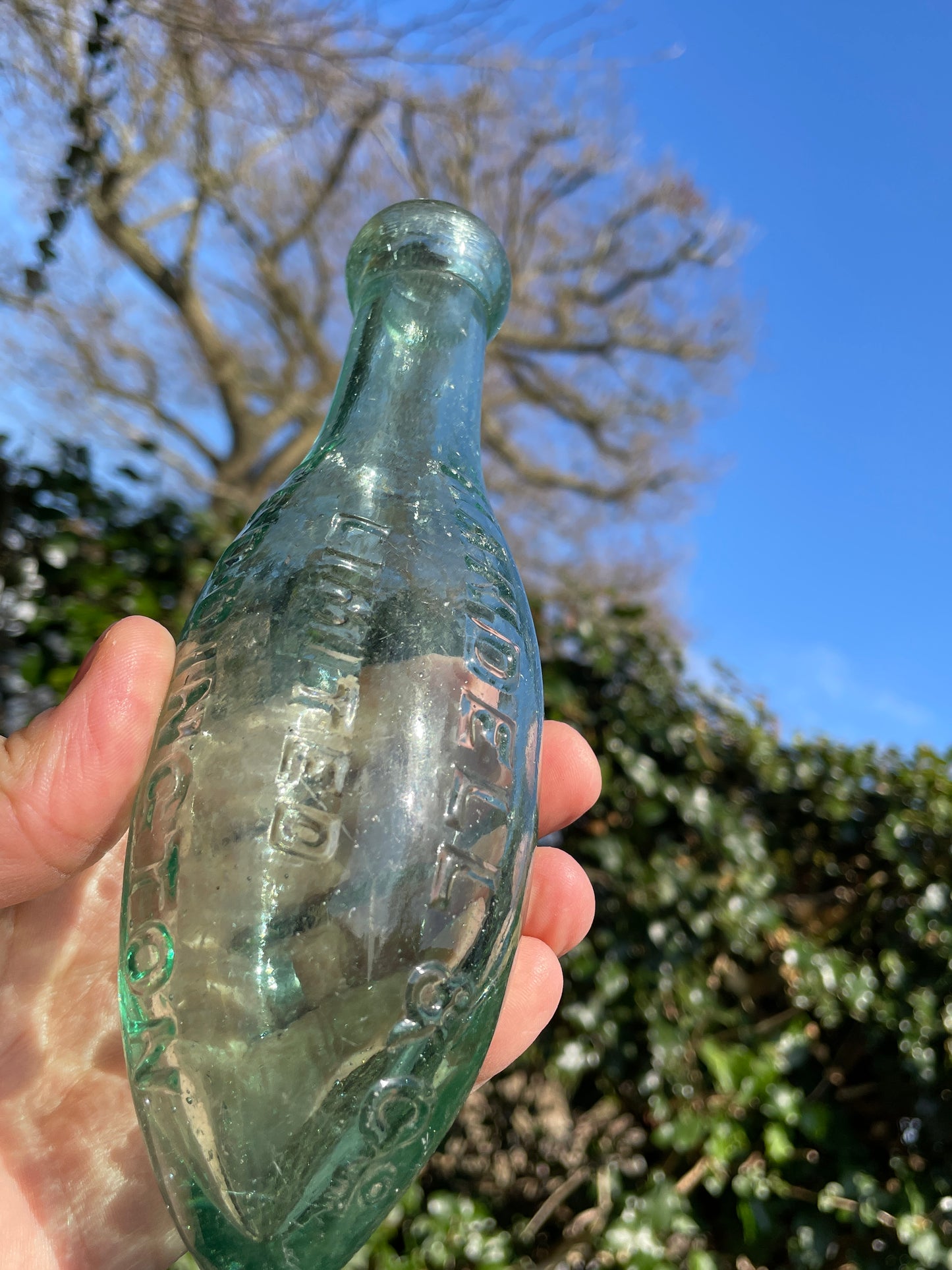 Victorian Torpedo Handell and Co. Limited Teddington glass bottle c1880