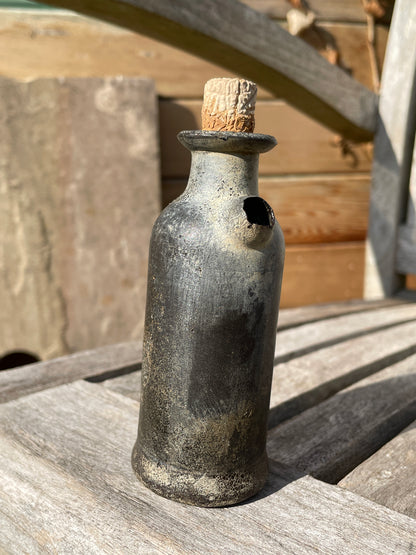 Very rare leather tincture phial poison bottle with original cork 11.5cm tall c1830
