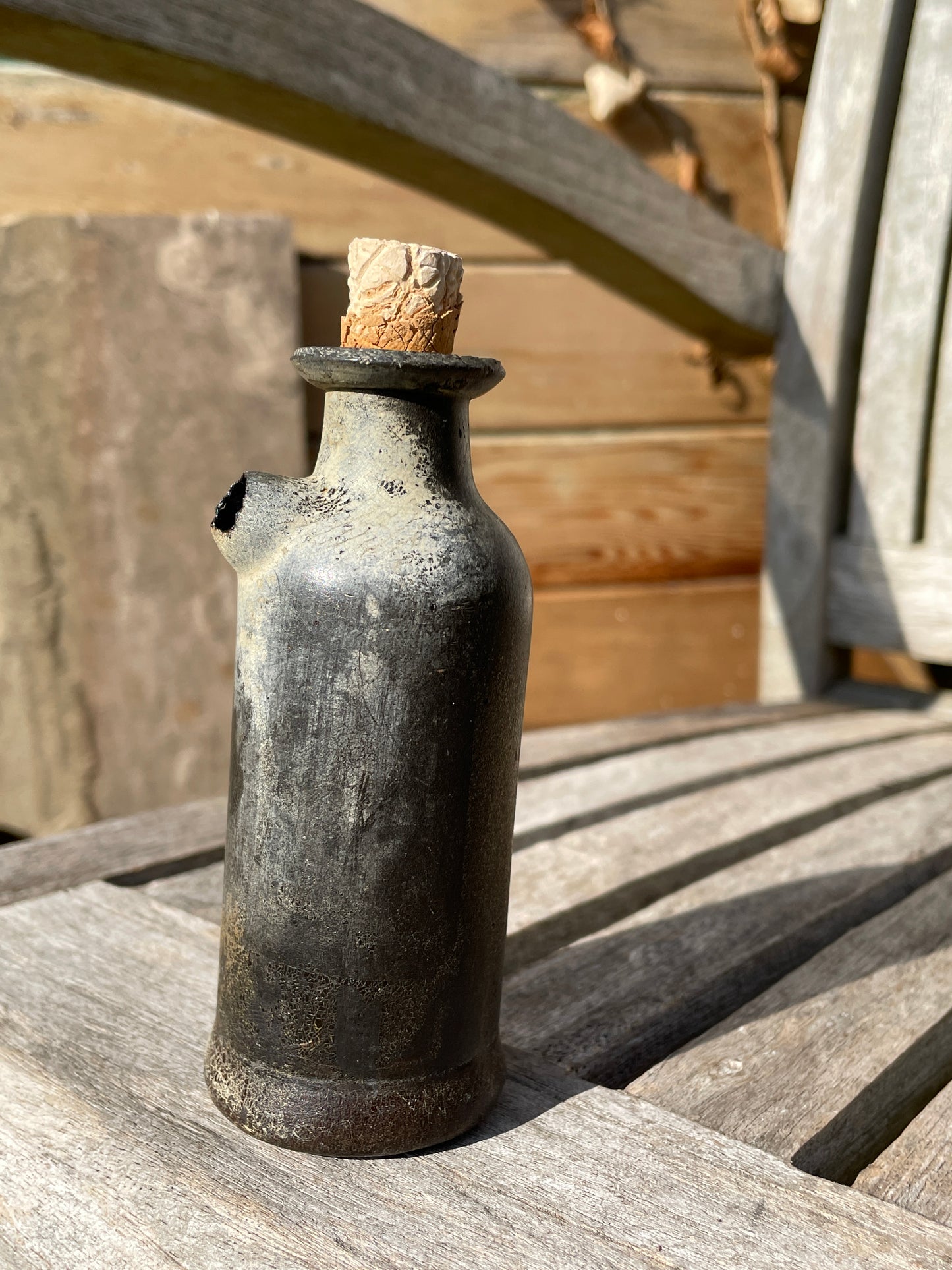Very rare leather tincture phial poison bottle with original cork 11.5cm tall c1830