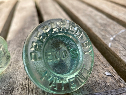 Five glass bottle stoppers one marked Prepared by Eno's Patent c1890's