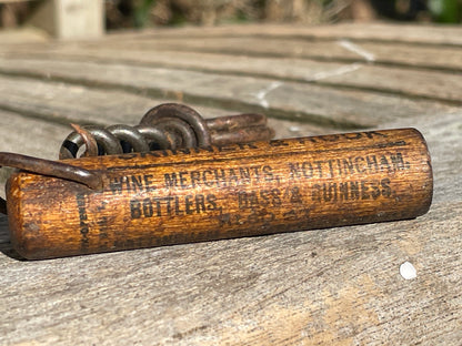 American Antique cork screw -Skinner and Rook wine merchants Nottingham, bottlers Bass and Guinness c1900
