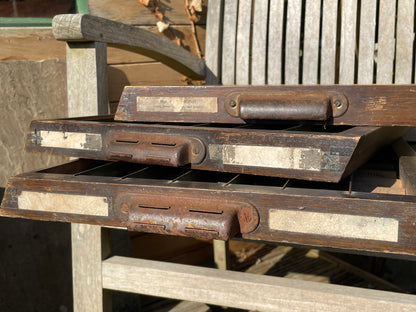 Three original type set printers letterpress typecase drawers for display c1950's