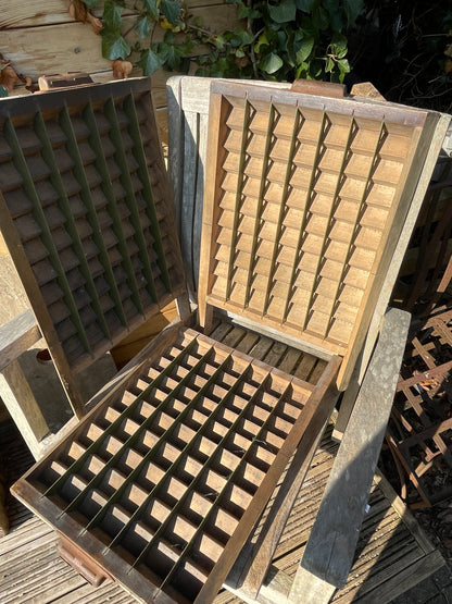 Three original type set printers letterpress typecase drawers for display c1950's