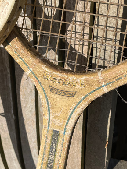 Three vintage wooden tennis rackets Slazenger Royal Crown, Dunlop Blue Flash and an international British one