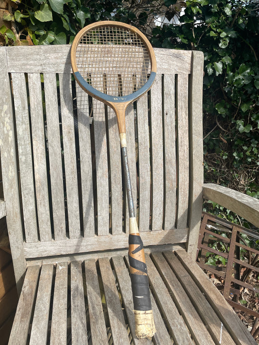 Vintage Dunlop Blue Flash wooden squash racket c1970's