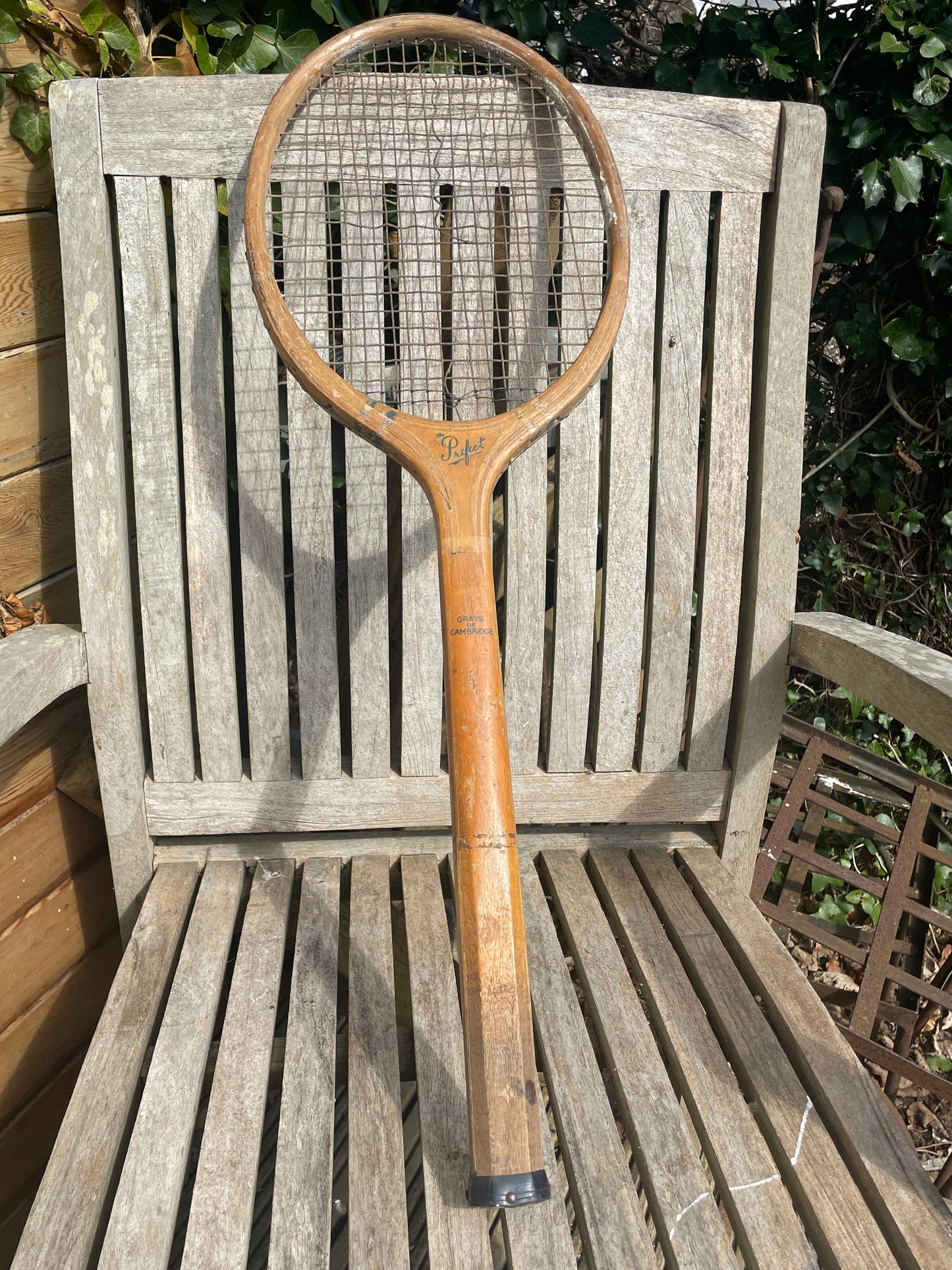 Vintage Wooden Tennis Racket, The Prefect, Grays Of Cambridge