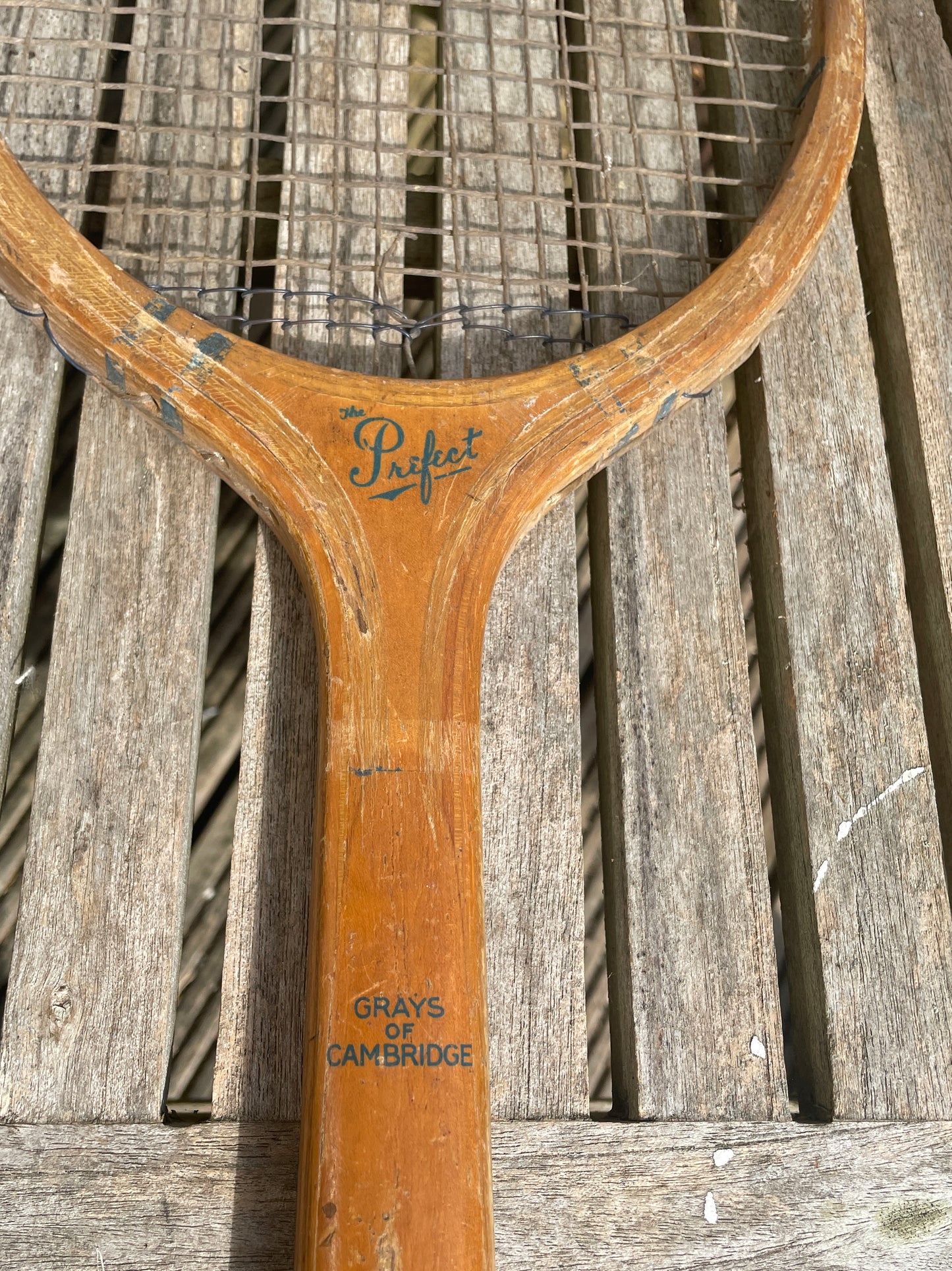 Vintage Wooden Tennis Racket, The Prefect, Grays Of Cambridge