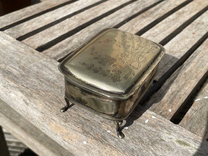 Antique S & Co. EPNS hand engraved jewellery casket 9.5cm wide