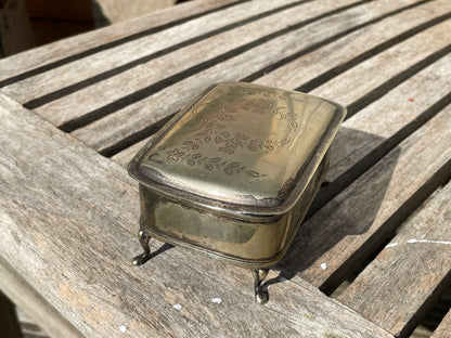Antique S & Co. EPNS hand engraved jewellery casket 9.5cm wide
