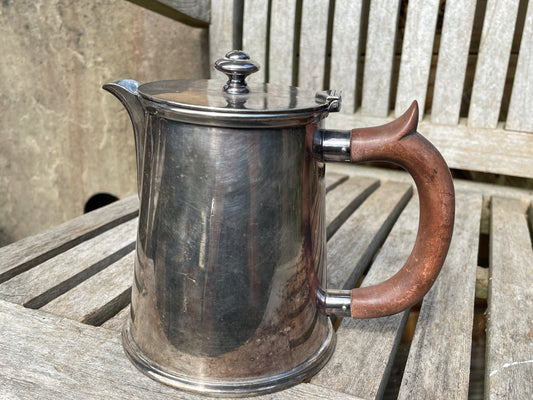 Arts and Crafts H & C S coffee pot with EP 2 (diamond)to base  with wooden handle 13cm tall