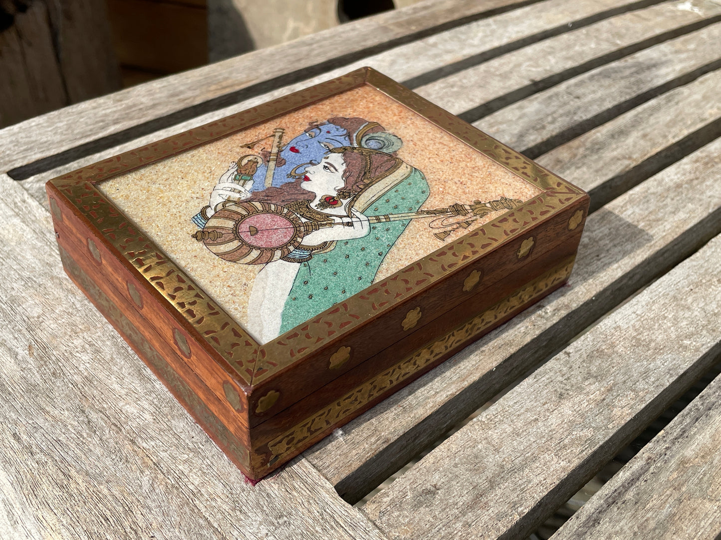 Rajwada Arts Gemstone Radha Krishna Painting Multipurpose Box, Krishna/Indian jewellery box/Engagement