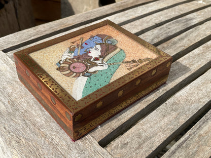 Rajwada Arts Gemstone Radha Krishna Painting Multipurpose Box, Krishna/Indian jewellery box/Engagement