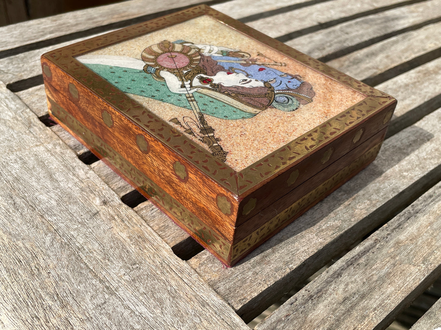 Rajwada Arts Gemstone Radha Krishna Painting Multipurpose Box, Krishna/Indian jewellery box/Engagement