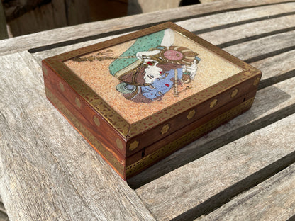 Rajwada Arts Gemstone Radha Krishna Painting Multipurpose Box, Krishna/Indian jewellery box/Engagement