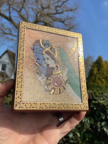 Rajwada Arts Gemstone Radha Krishna Painting Multipurpose Box, Krishna/Indian jewellery box/Engagement