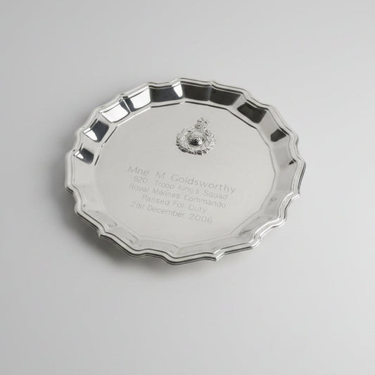 Royal Marine Commando passing out commemorative silver salvo 21cm diameter militaria
